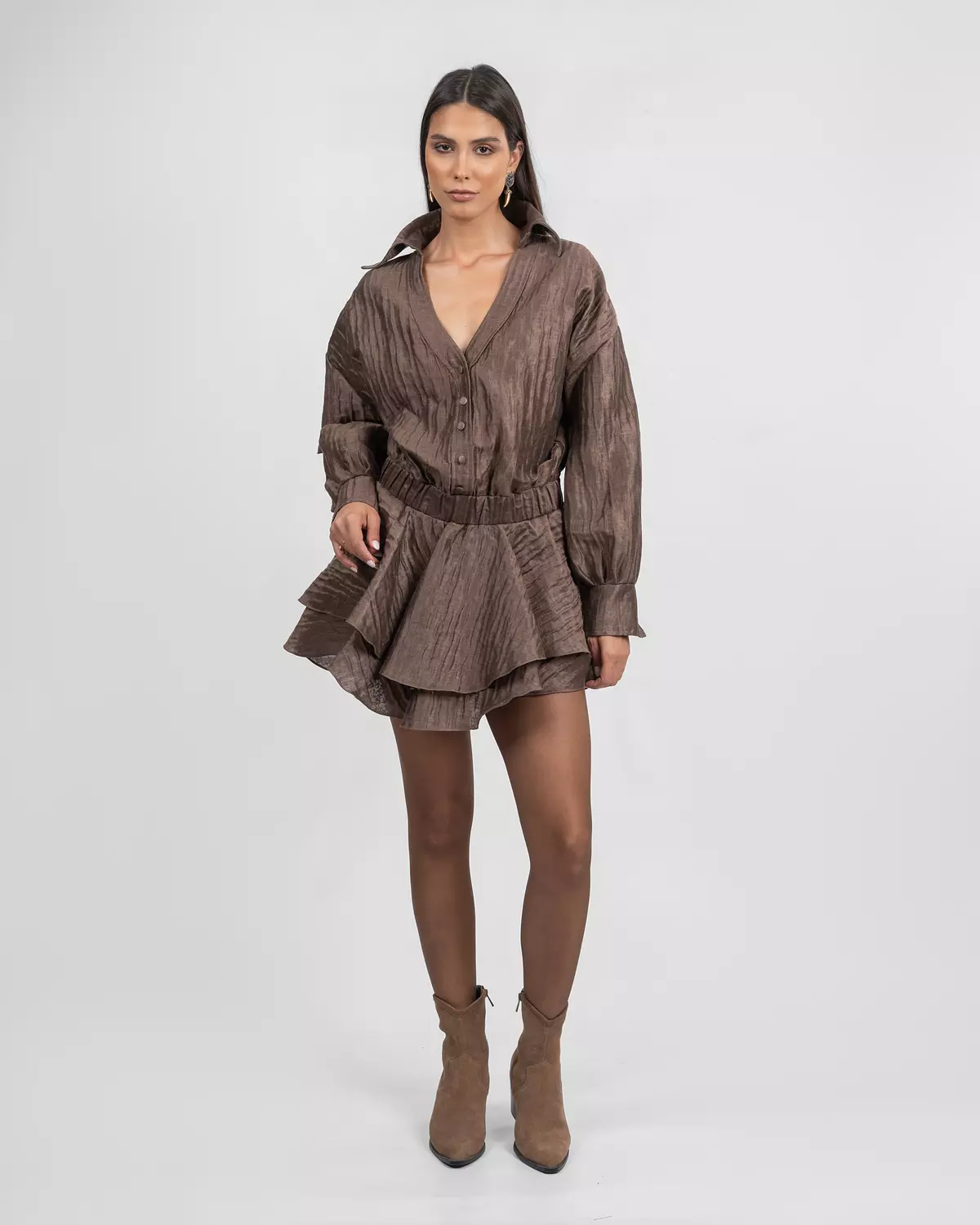 Crushed Organza Brown Mini Dress 2