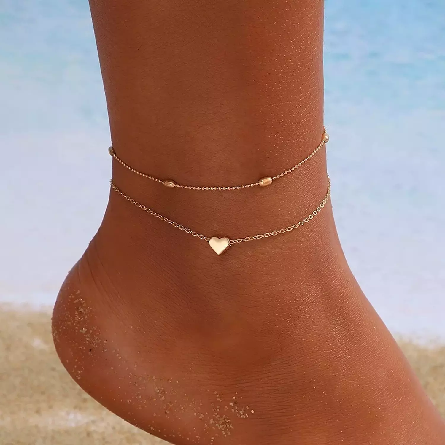 Mixed beads gold anklet image