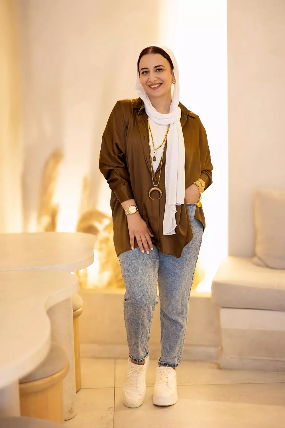 brown satin shirt image
