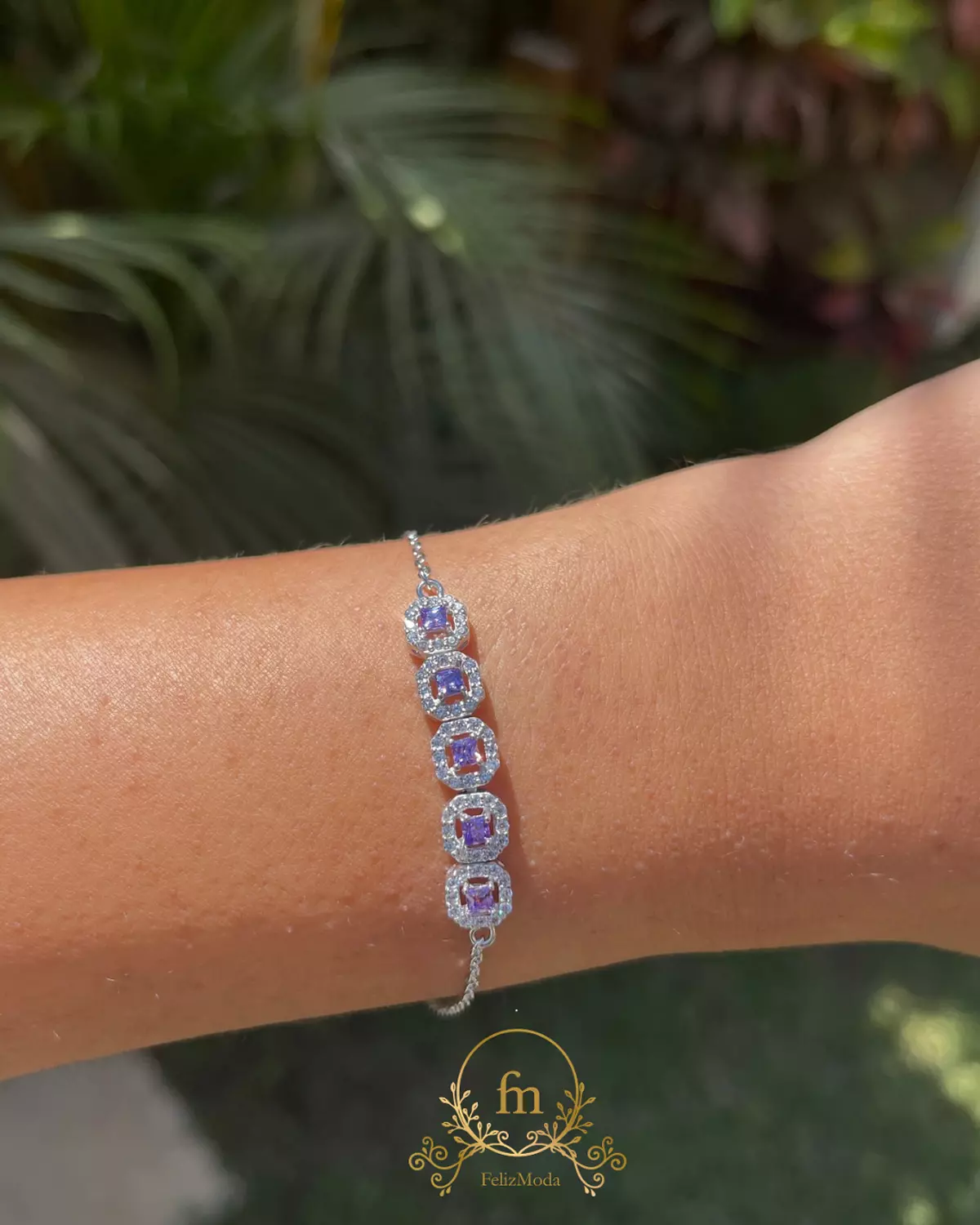 Purple round zircon stones silver bracelet  image