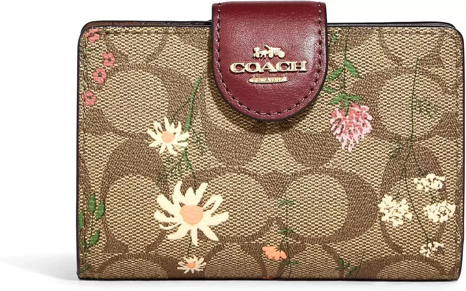 Medium Corner Zip Wallet In Signature canvas IM/Khaki Multi With Wildflower Print image