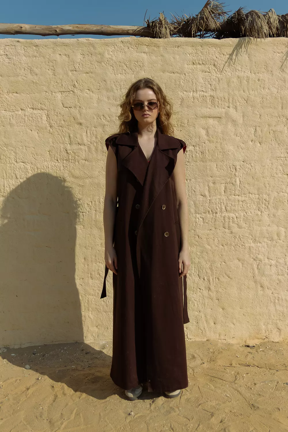 Long Gabardine vest - chocolate brown hover image