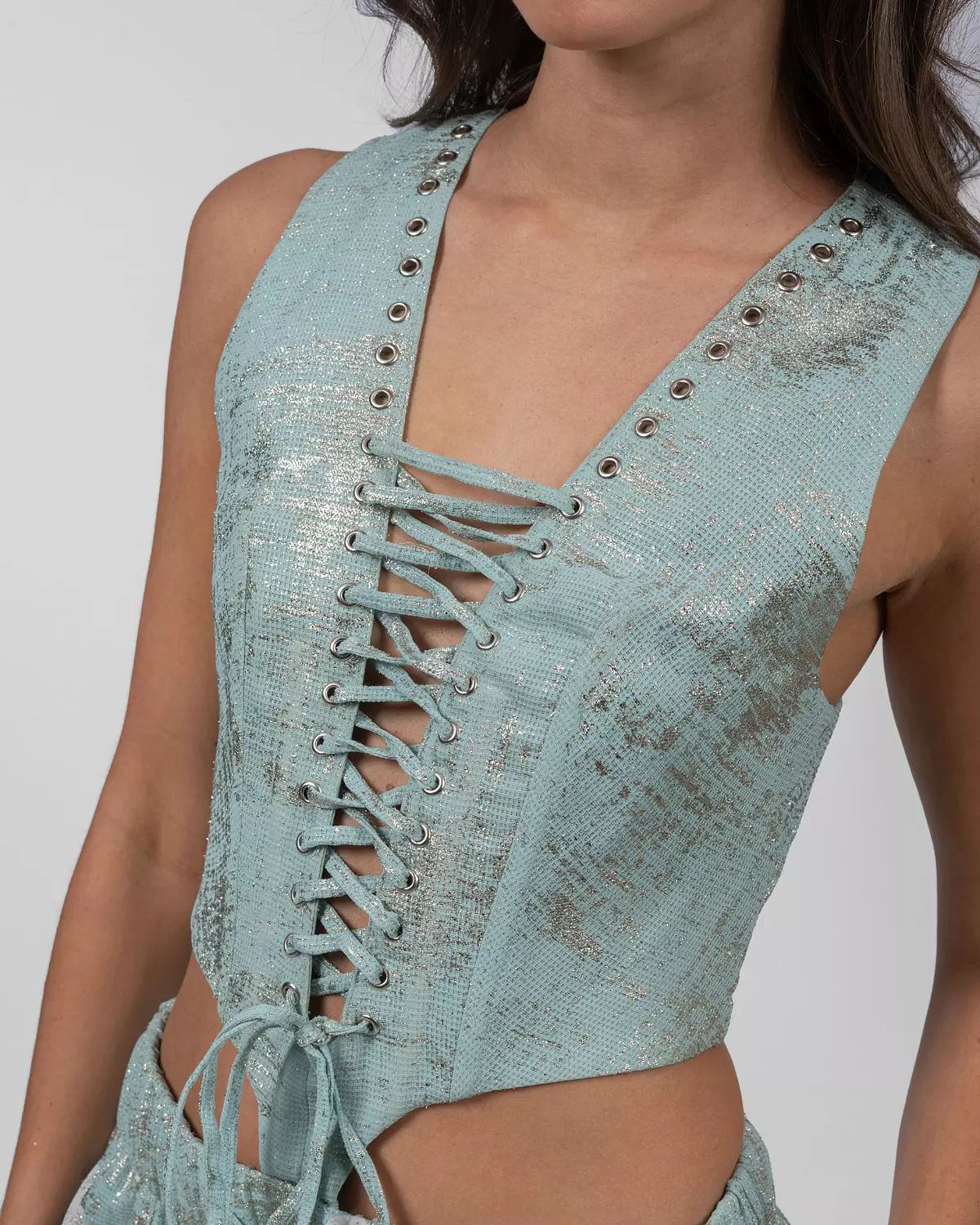 Shimmery Pastel Blue Cut-Out Romper  4