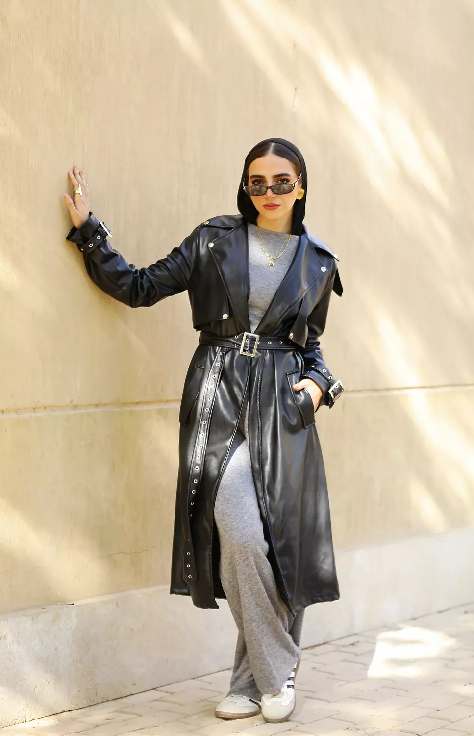 Black leather trench coat  image