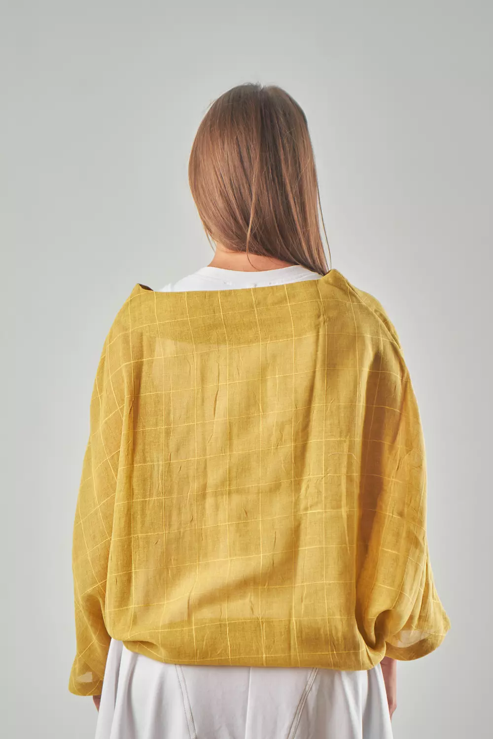 Yellow Cropped Mesh Linen Top  2