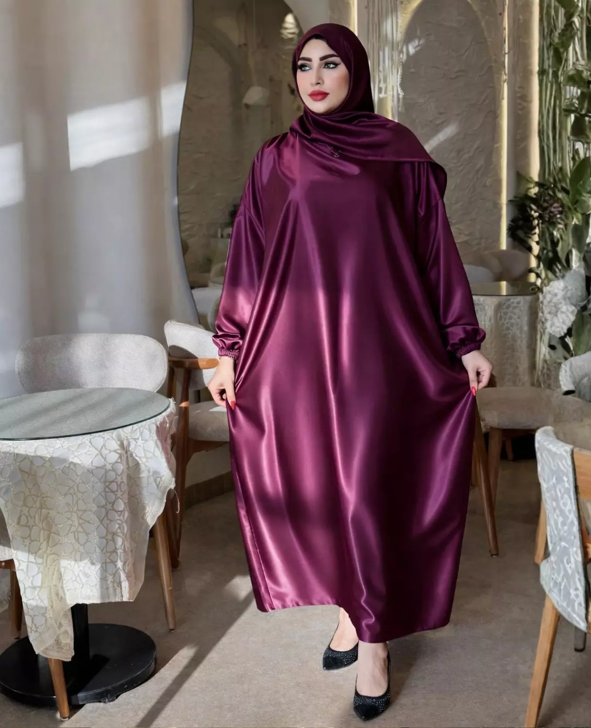 Satin Maxi Isdal with Attached Hijab 14