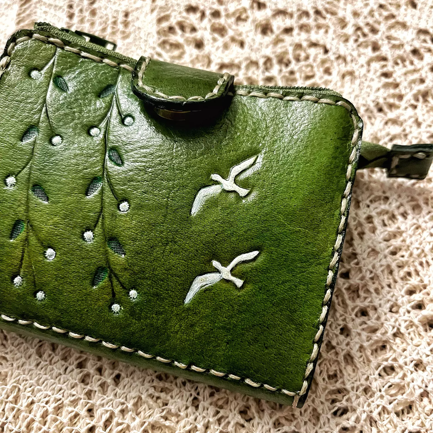 Birds & branches tooled leather wallet -flap closure 14