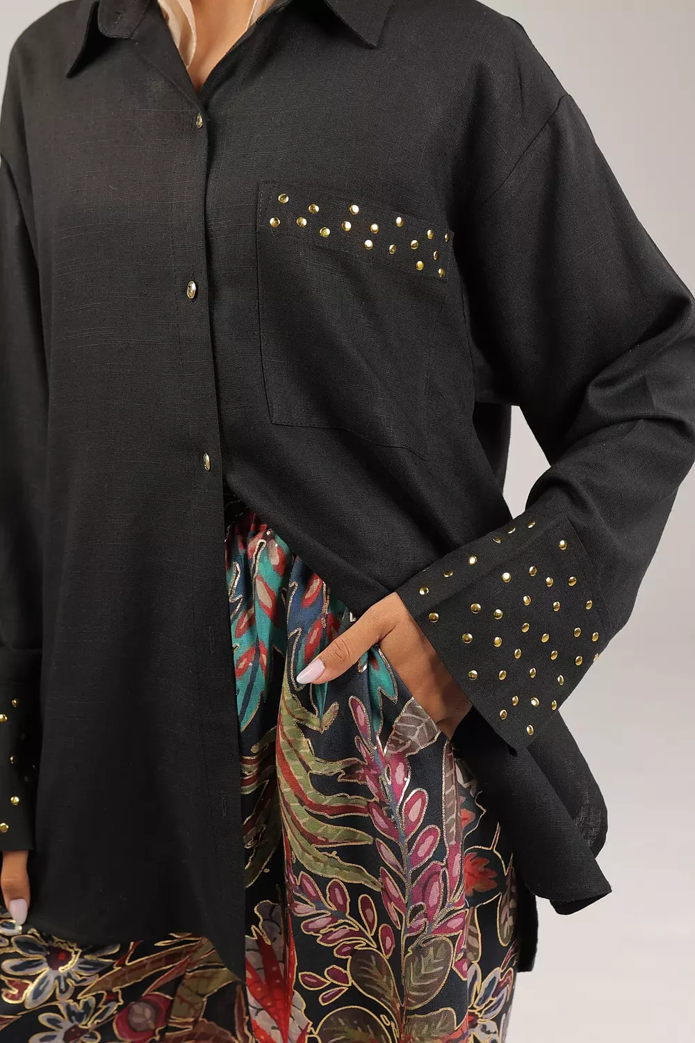 Black Studded linen shirt 5