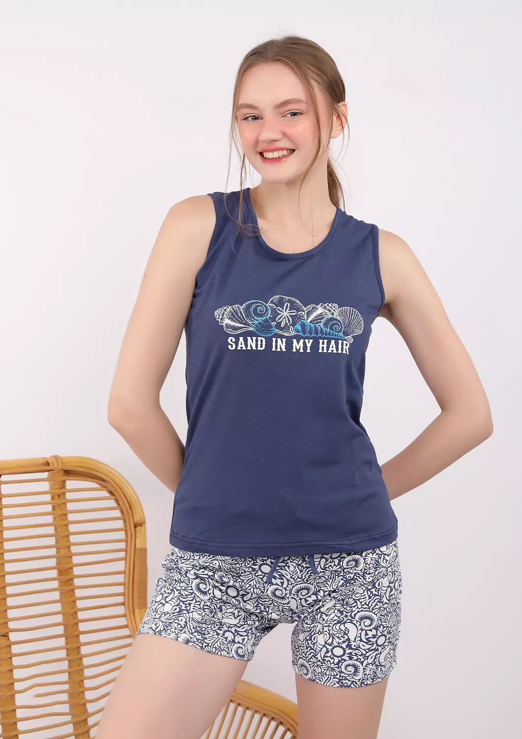 S202 Coastal Breeze Seashell Short Pajama Set image