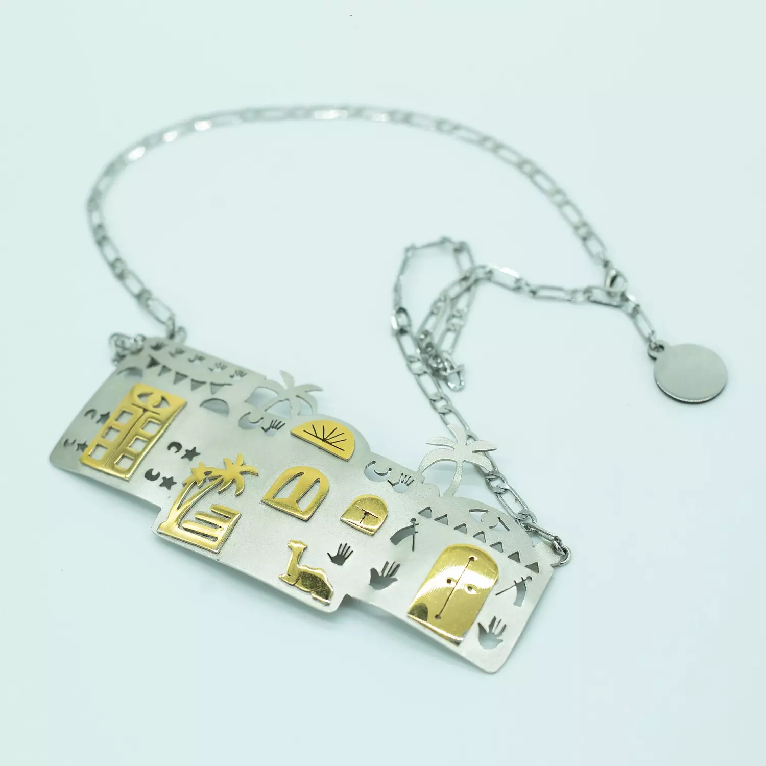Copper necklace, 4 layers of gold, silver and platinum plating - 50 cm - Ancient Egyptian hunting trip image