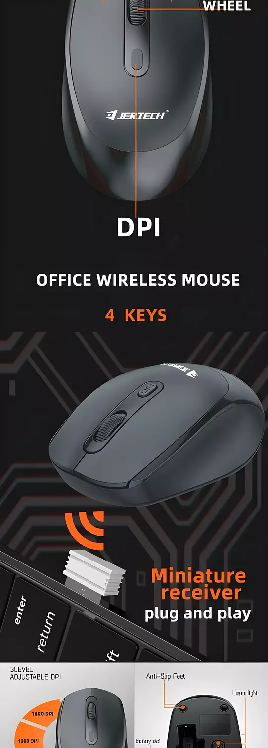 JERTECH- KM500-Waterproof Full-Size Keyboard & Mouse - Black, Made in China 6