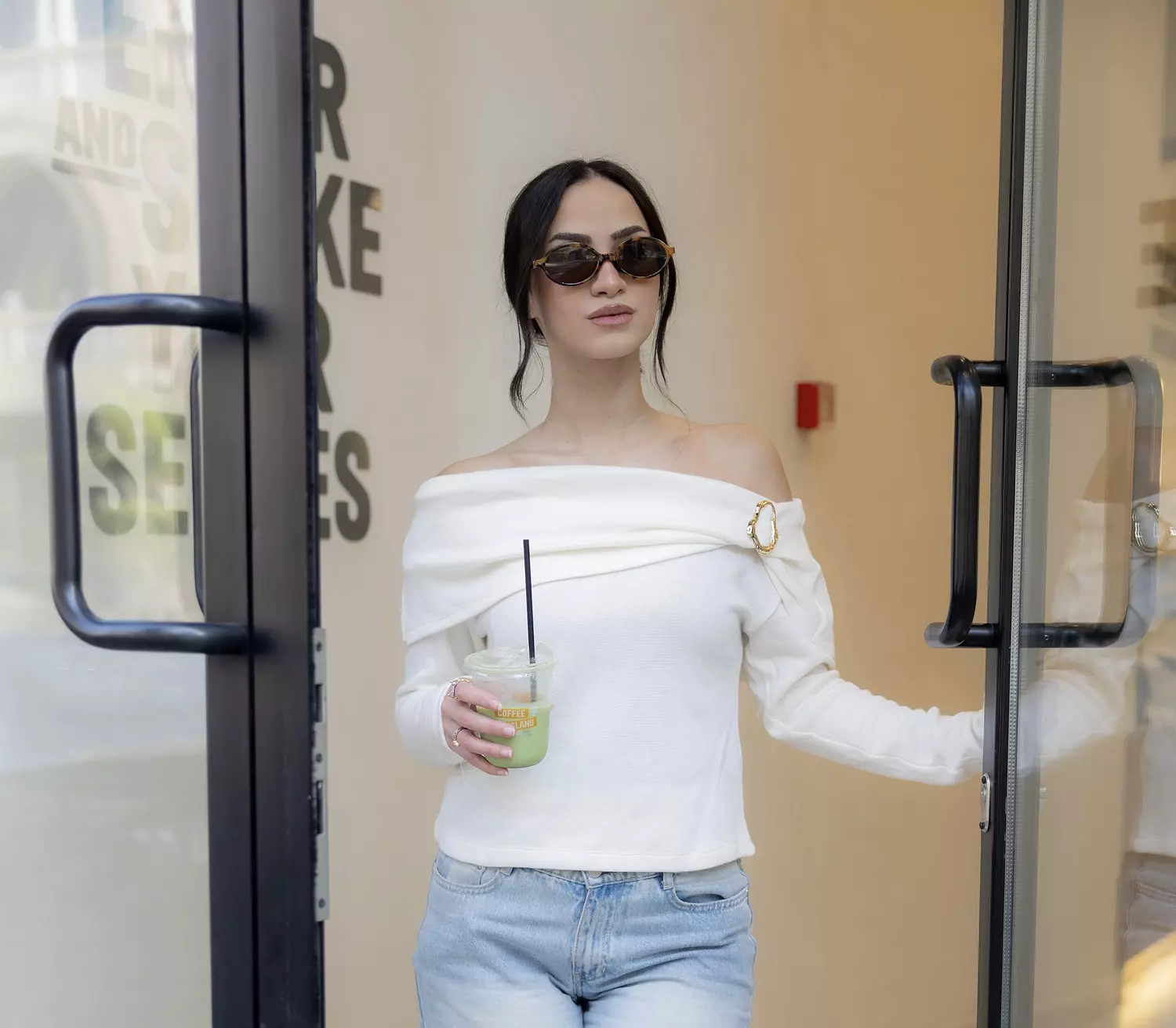 Metal Buckle Off Shoulder White Top 2