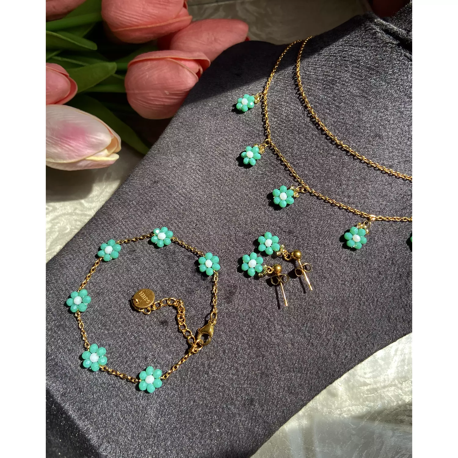 Turquoise flowers ( necklace, earrings and bracelet)🩵✨ 1