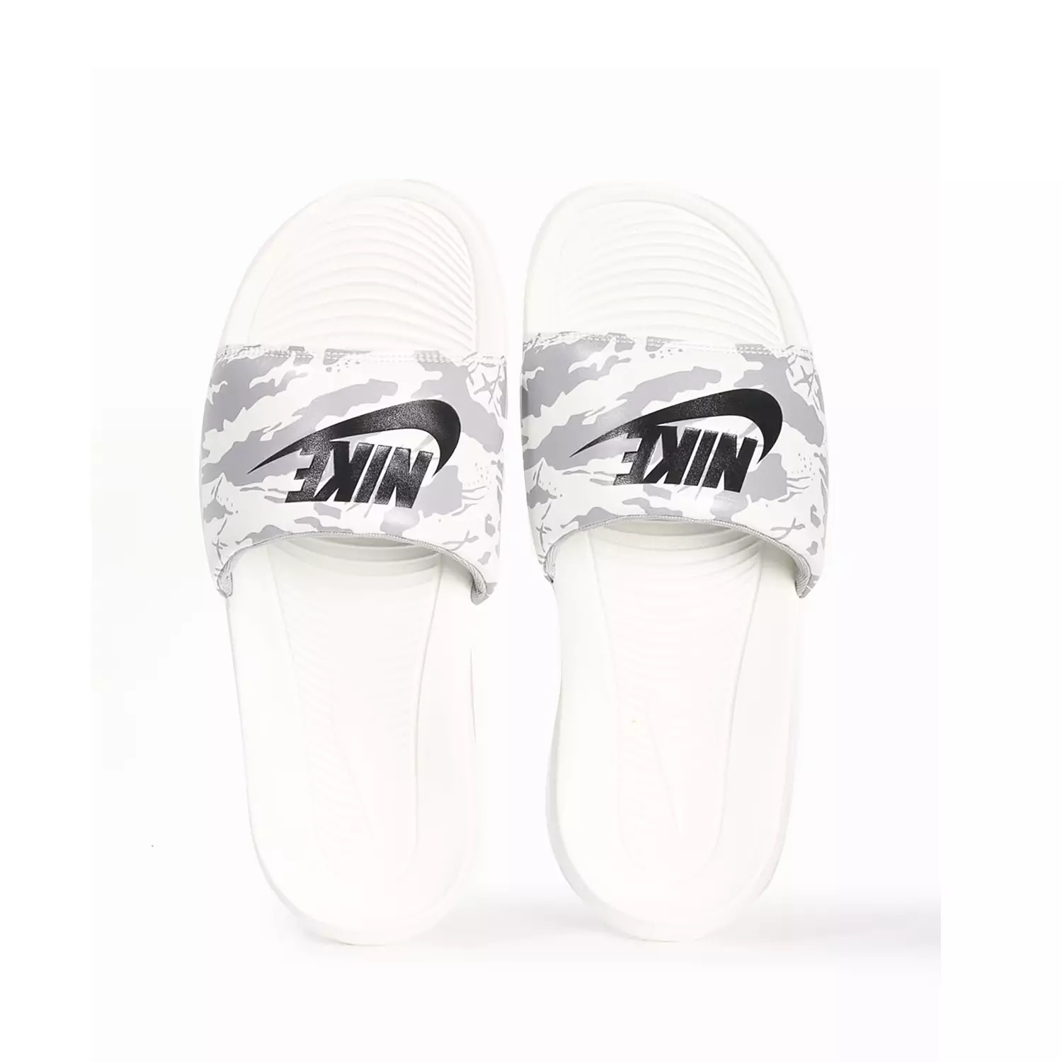 Nike Victori One Men's slides in white with a camouflage-style print and black logo 4