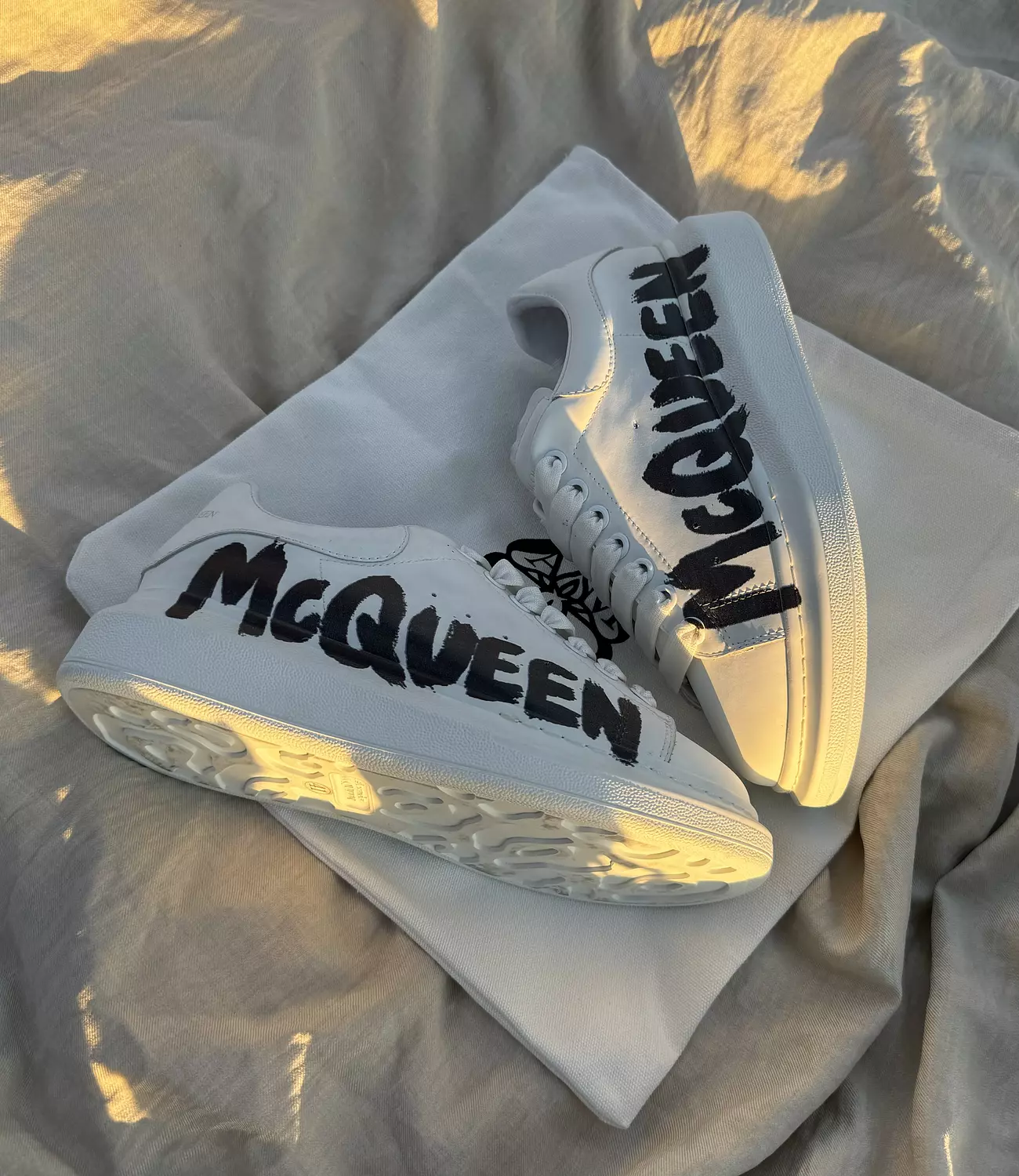 Alexander McQueen graffiti-logo print leather White 2
