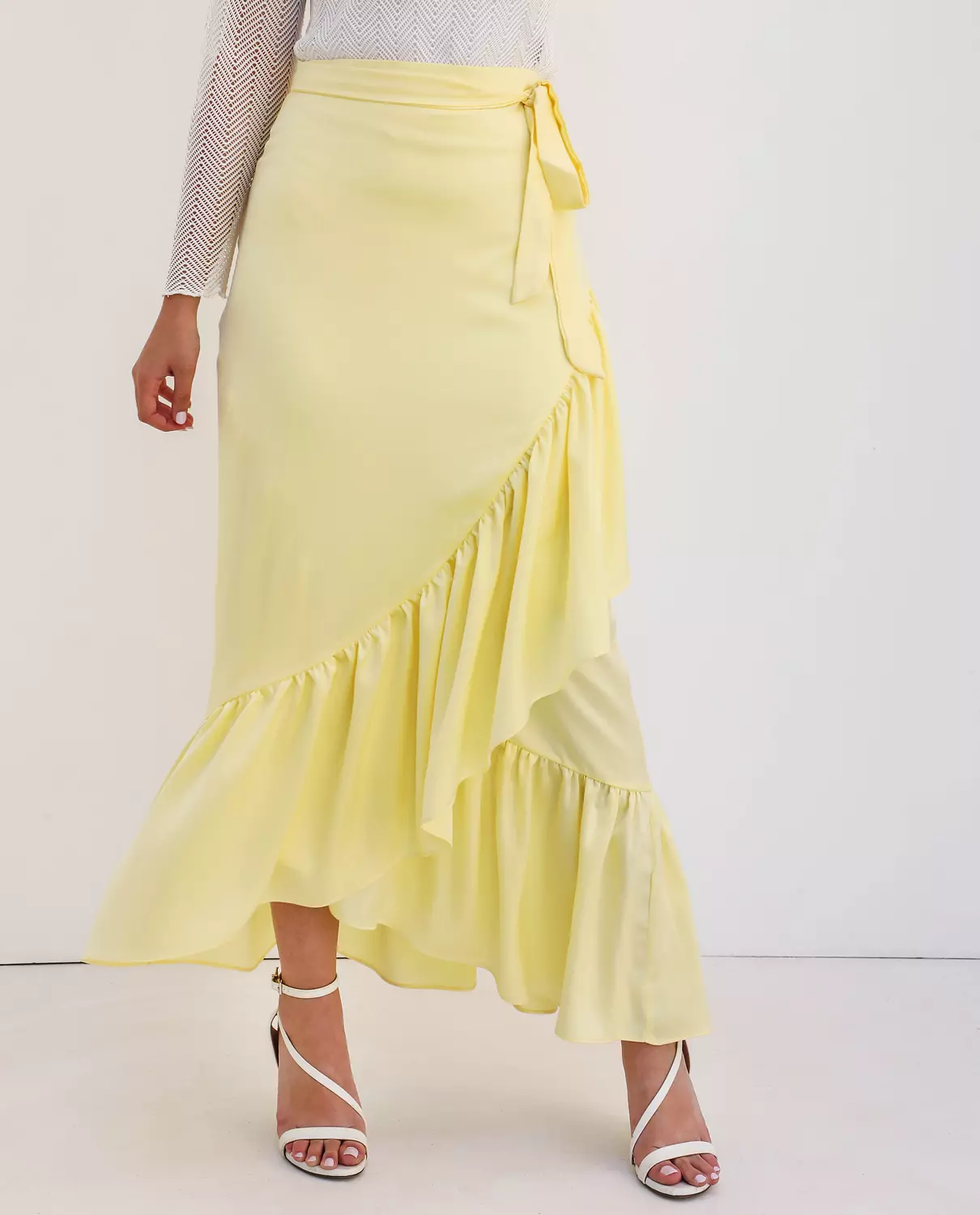 Silky wrap skirt in pastel yellow