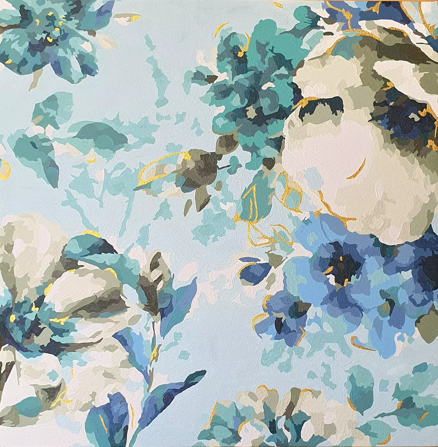 Paint by Number - Teal\Gold Flowers image