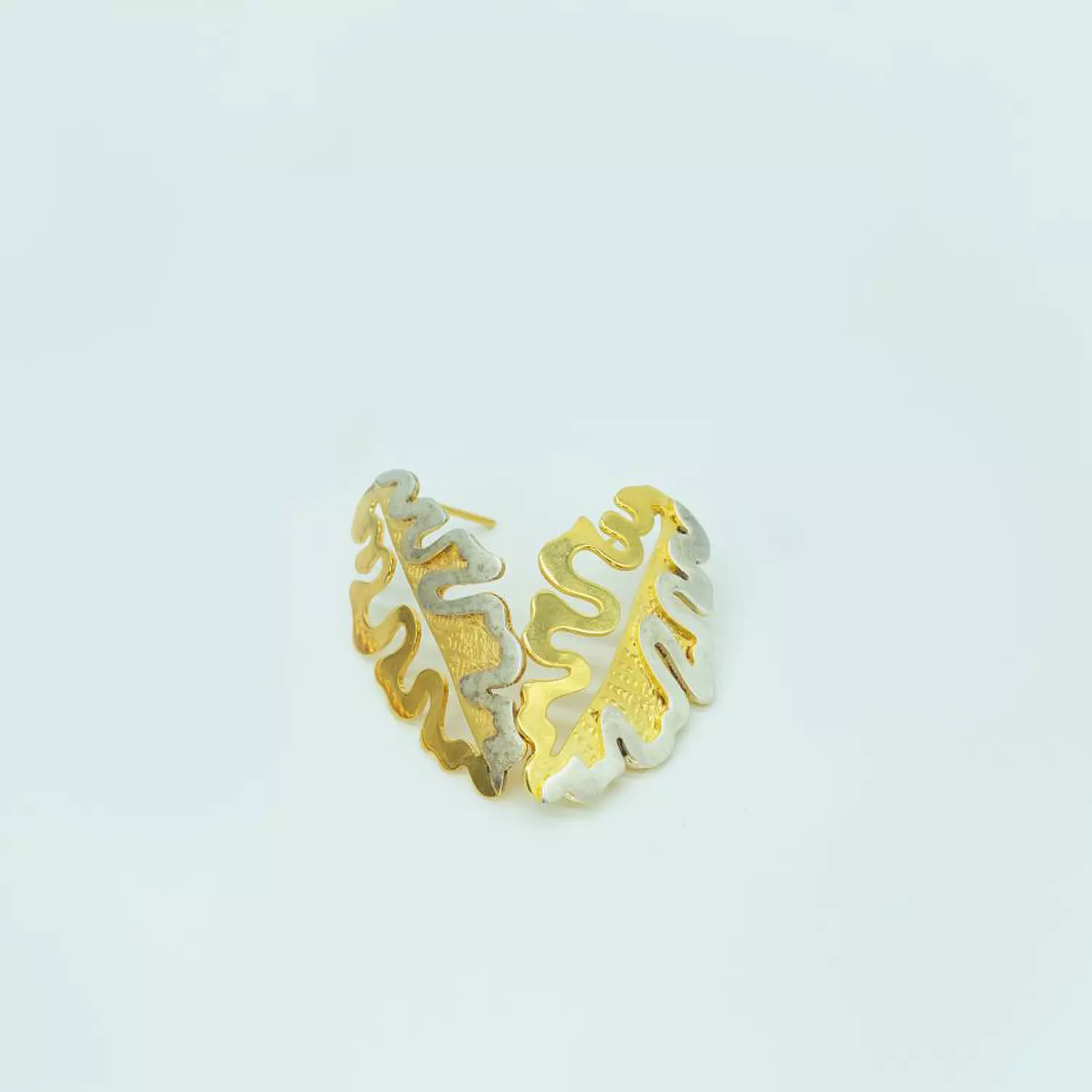 Two-layer copper earring, plated with matte and shiny gold and silver - mulberry leaf 2