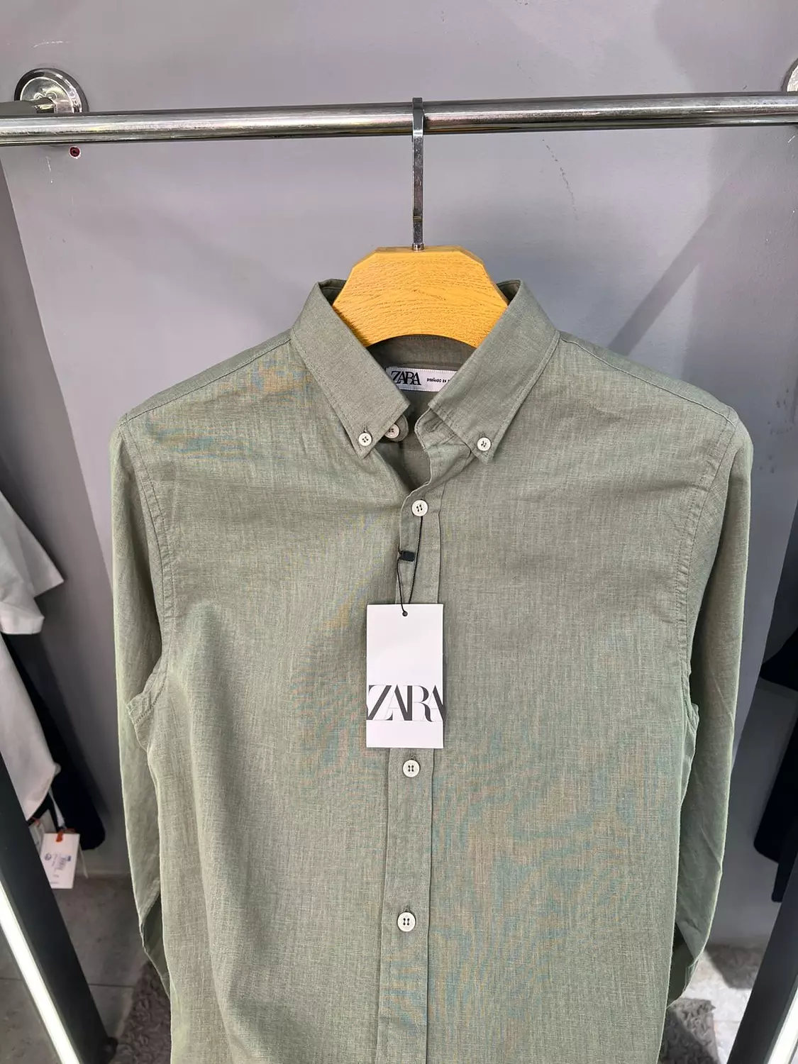 ZARA DARK SEA GREEN LINEN SHIRT / 11734 hover image
