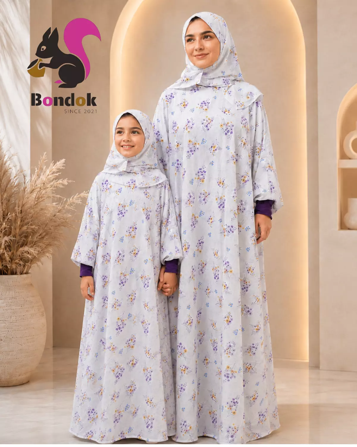 Esdal  Women's- Kids Matching Floral Print Abaya with Matching Hijab 4