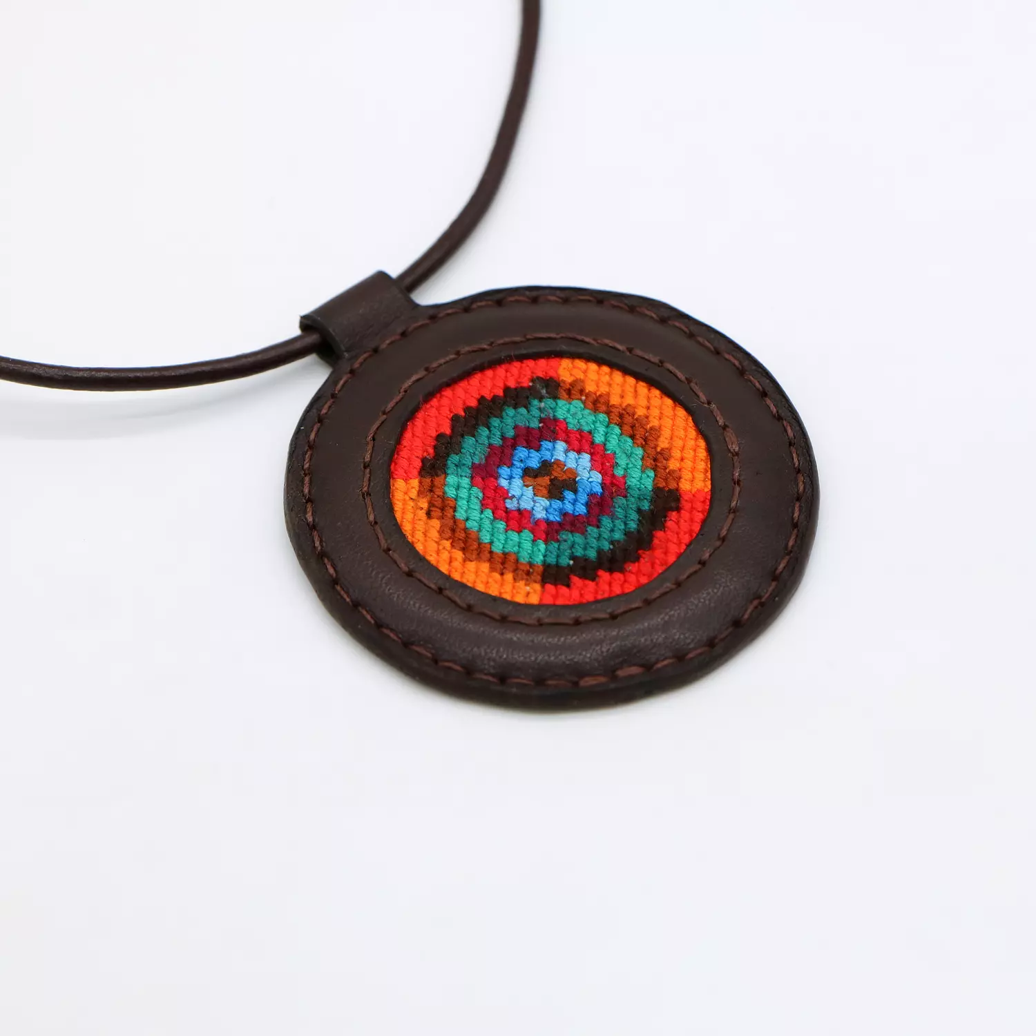 Genuine leather necklace with colorful Cross-stitching image