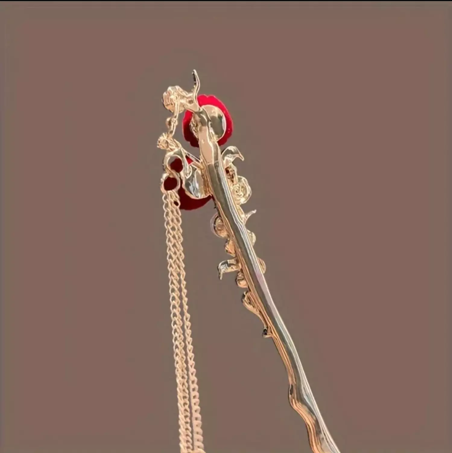 Chinese Red Rose Hairpin 3