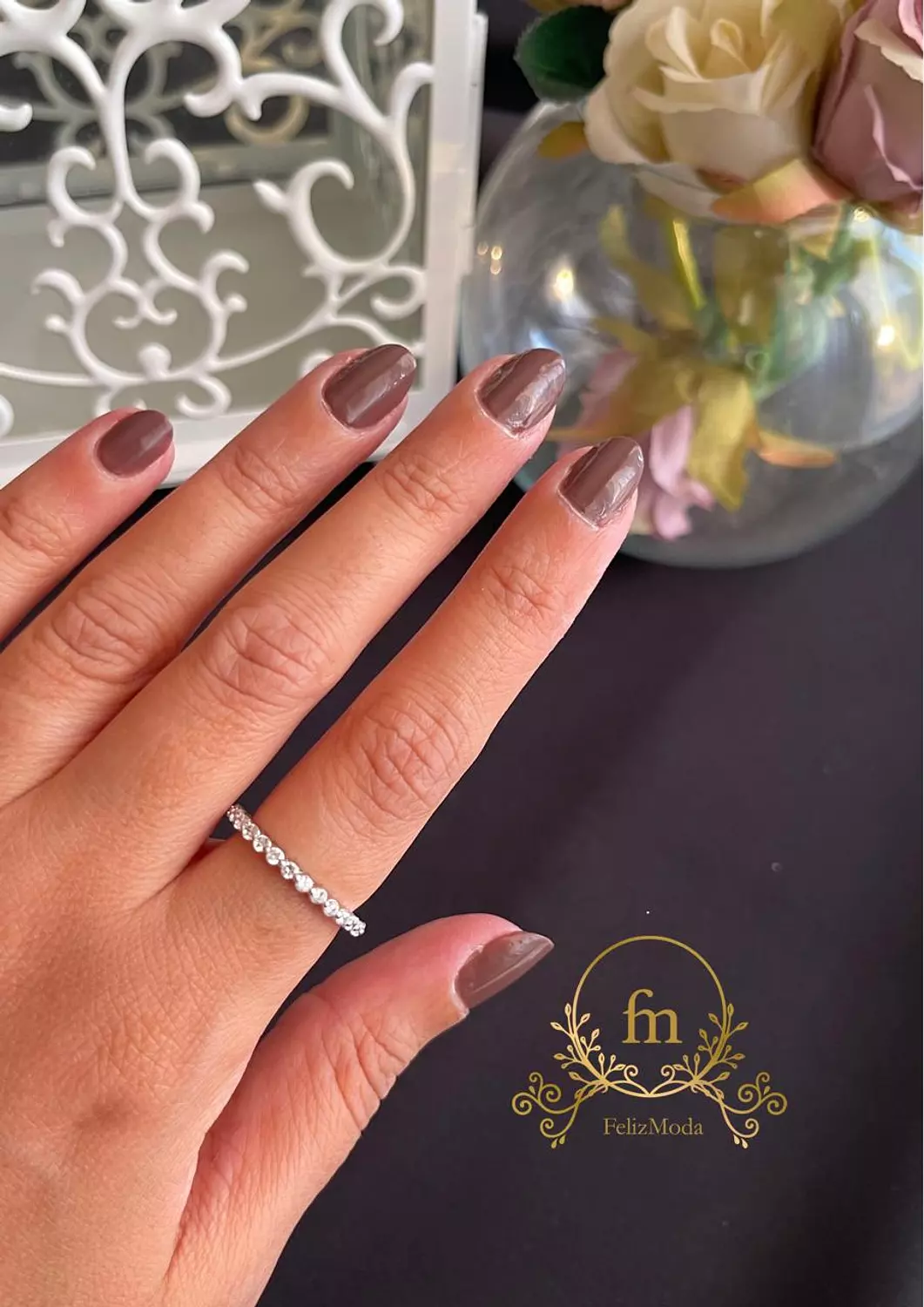 Half band of zircon stones silver ring  image