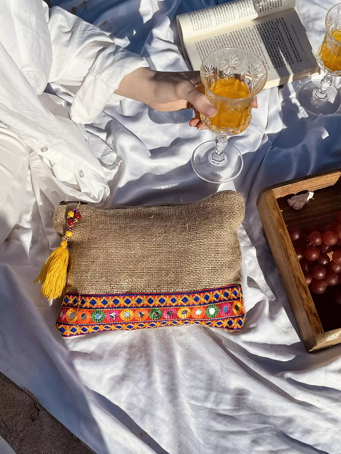 Oriental burlap clutch image