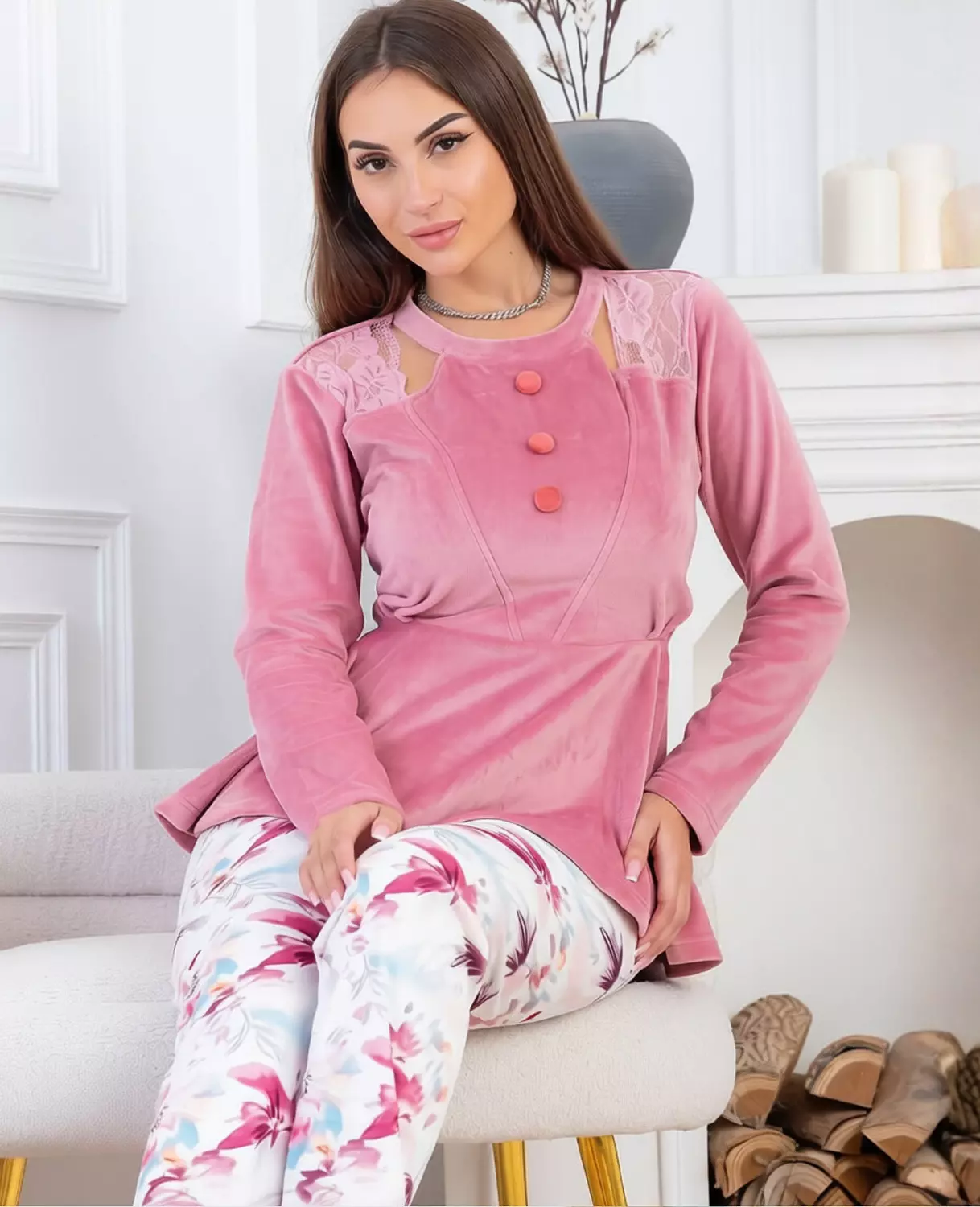 2-Piece Pink Velvet Lounge Set hover image