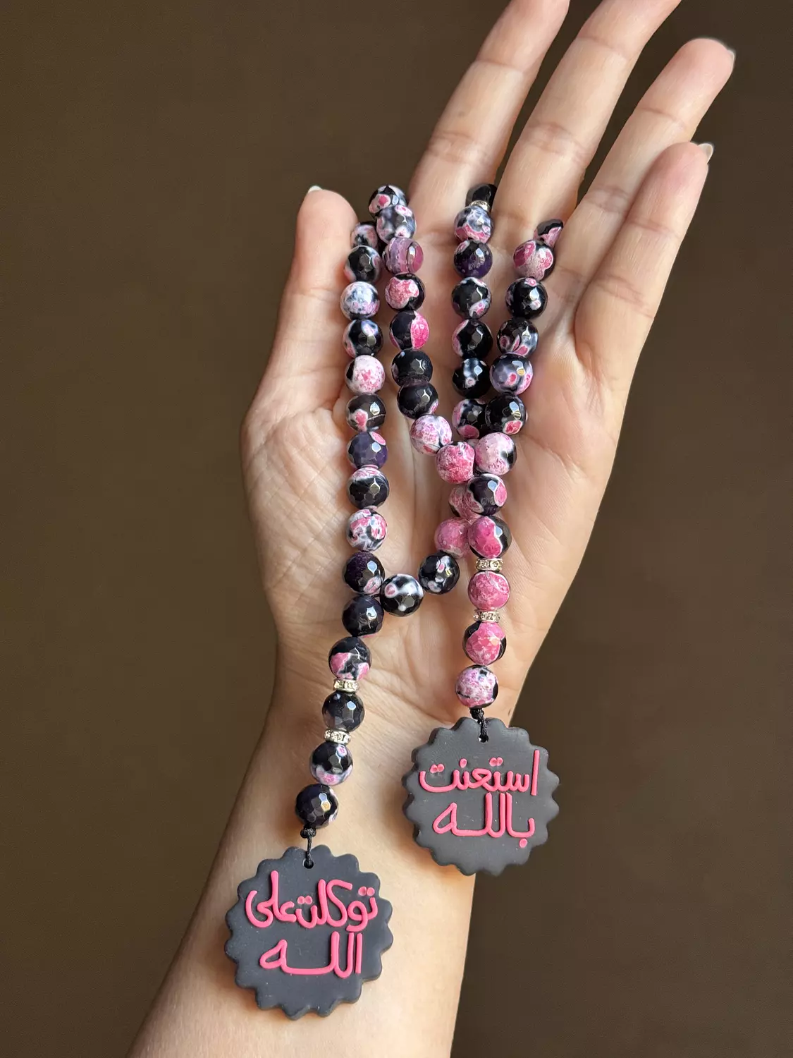 Agate Black Pink Rosary Car Hanger ( Stock ) image