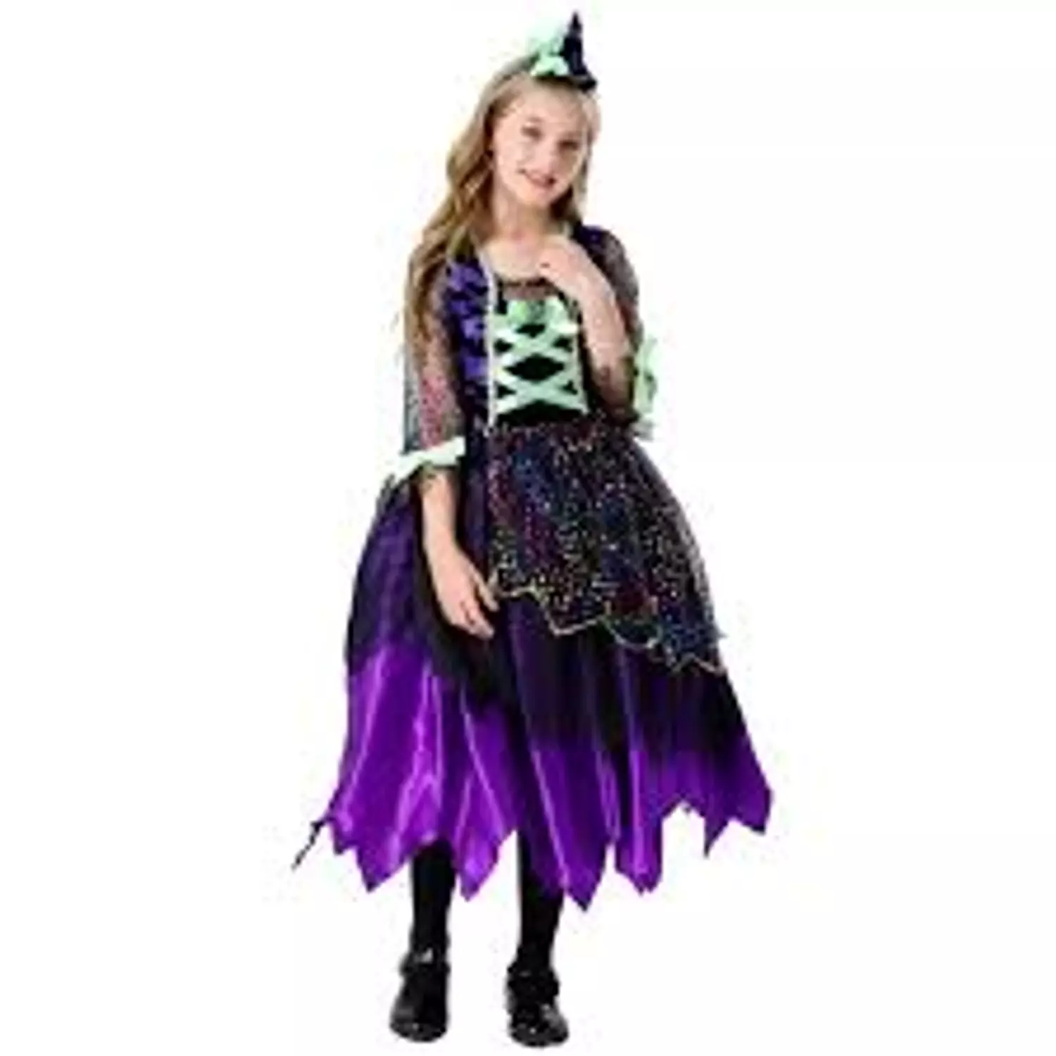 Girls Witch Halloween Costume with Hat, Purple & Black 1