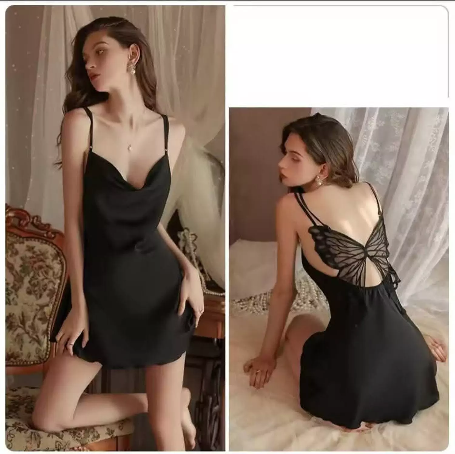 Silky satin babydoll with back butterfly 7