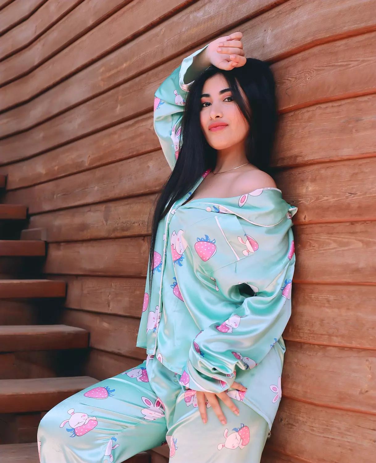 Bunny & Strawberry Print Satin Pajama 11