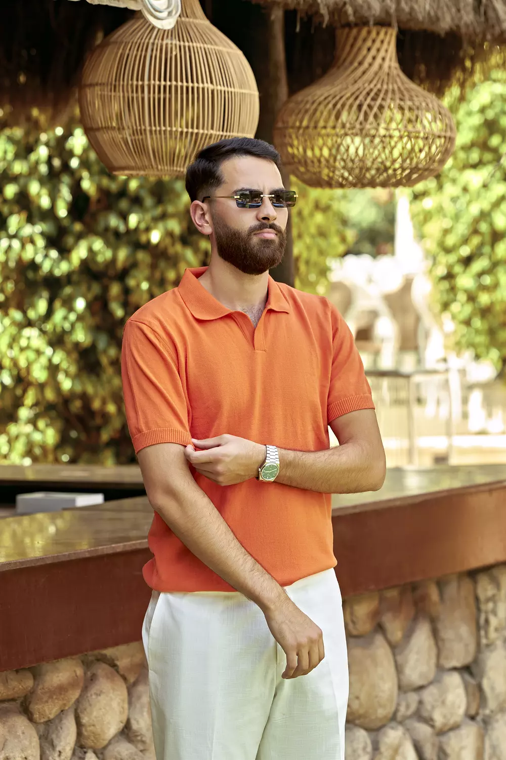 Men’s Classic Orange Textured Polo Shirt 1