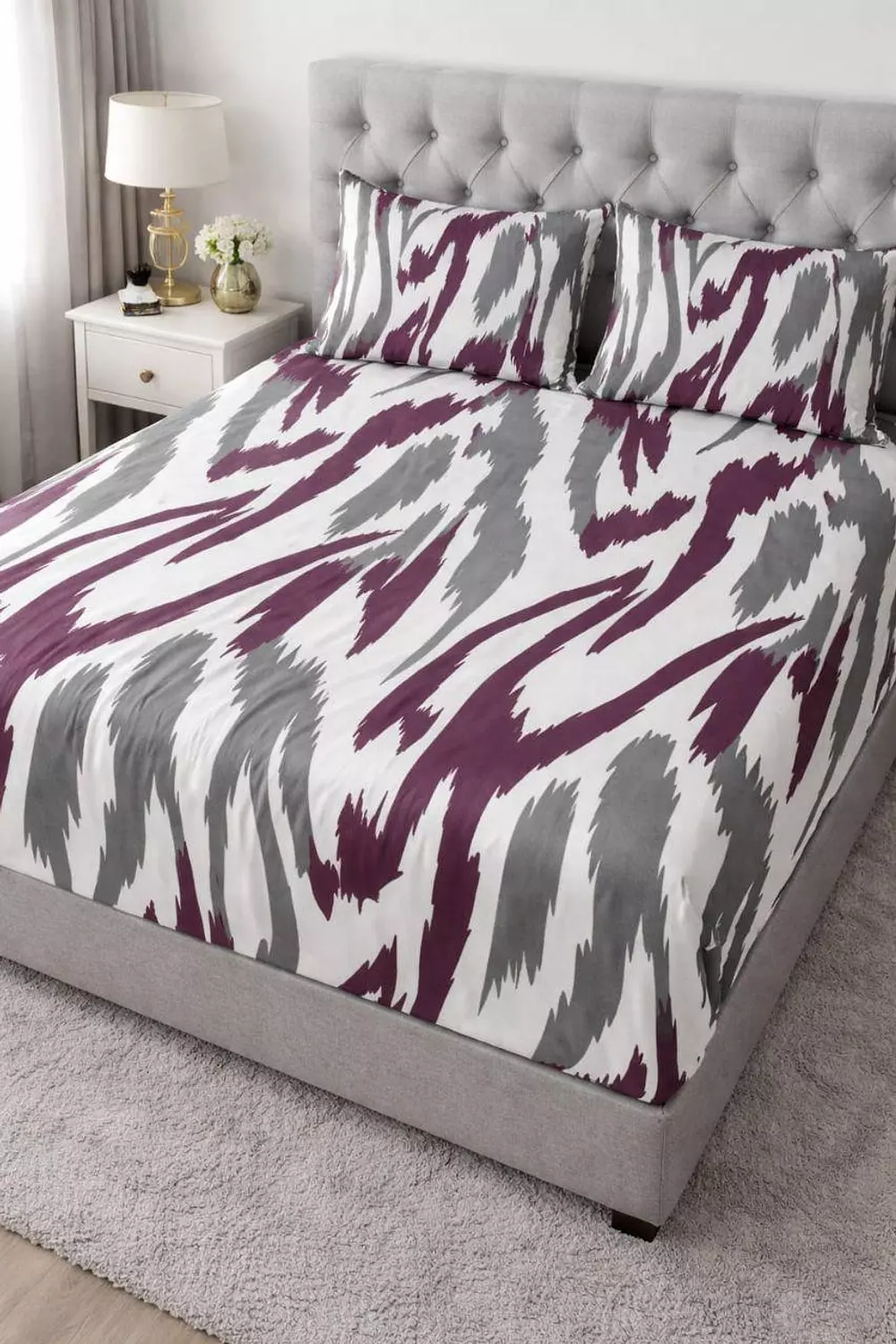 طقم ملايه قطن تركي كبير رمادي و موف  image