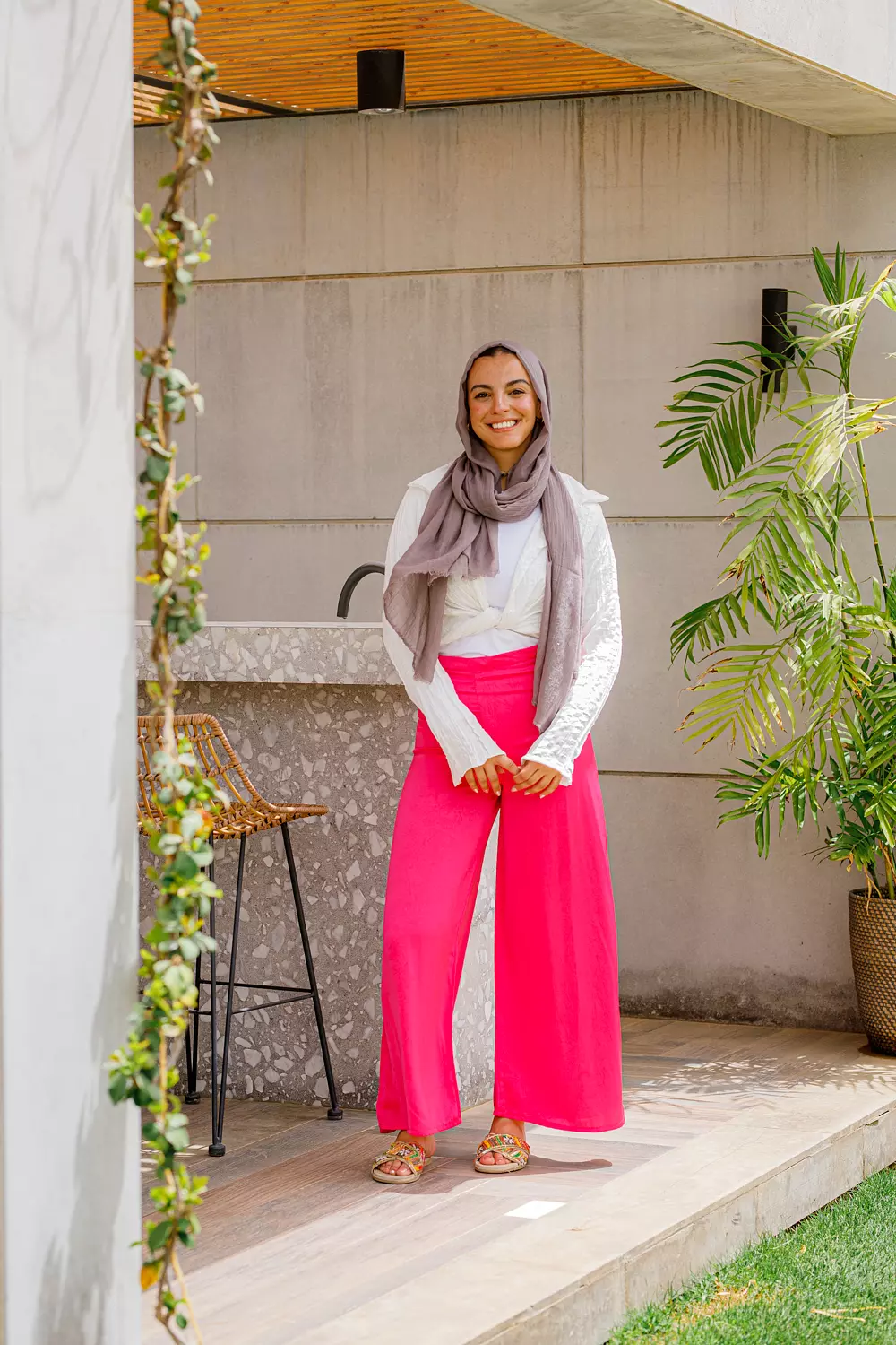 Pink wide leg satin pants  image