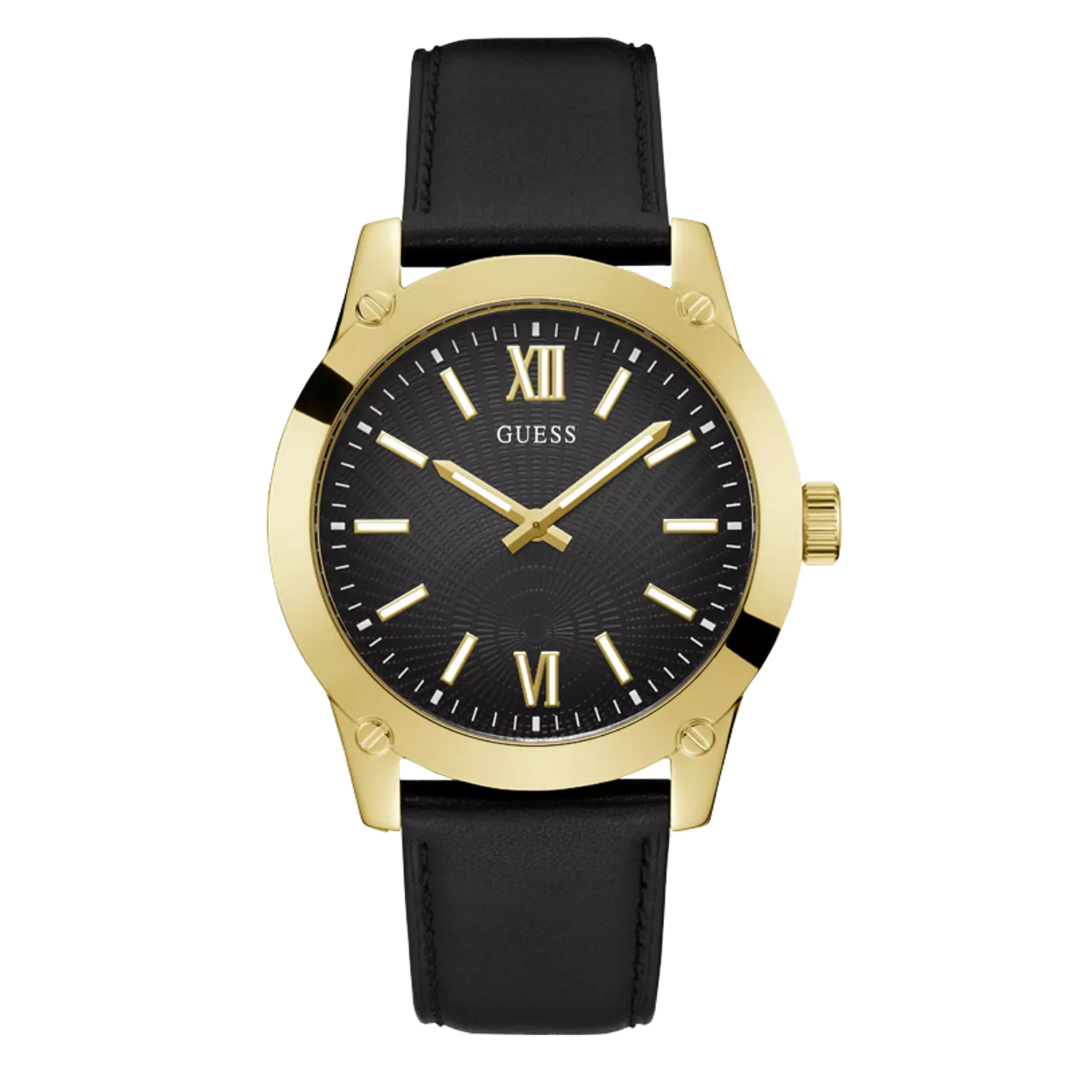 Guess GW0628G2 Gents Watch Analog Movement Round Shape Black Smooth Leather Strap image
