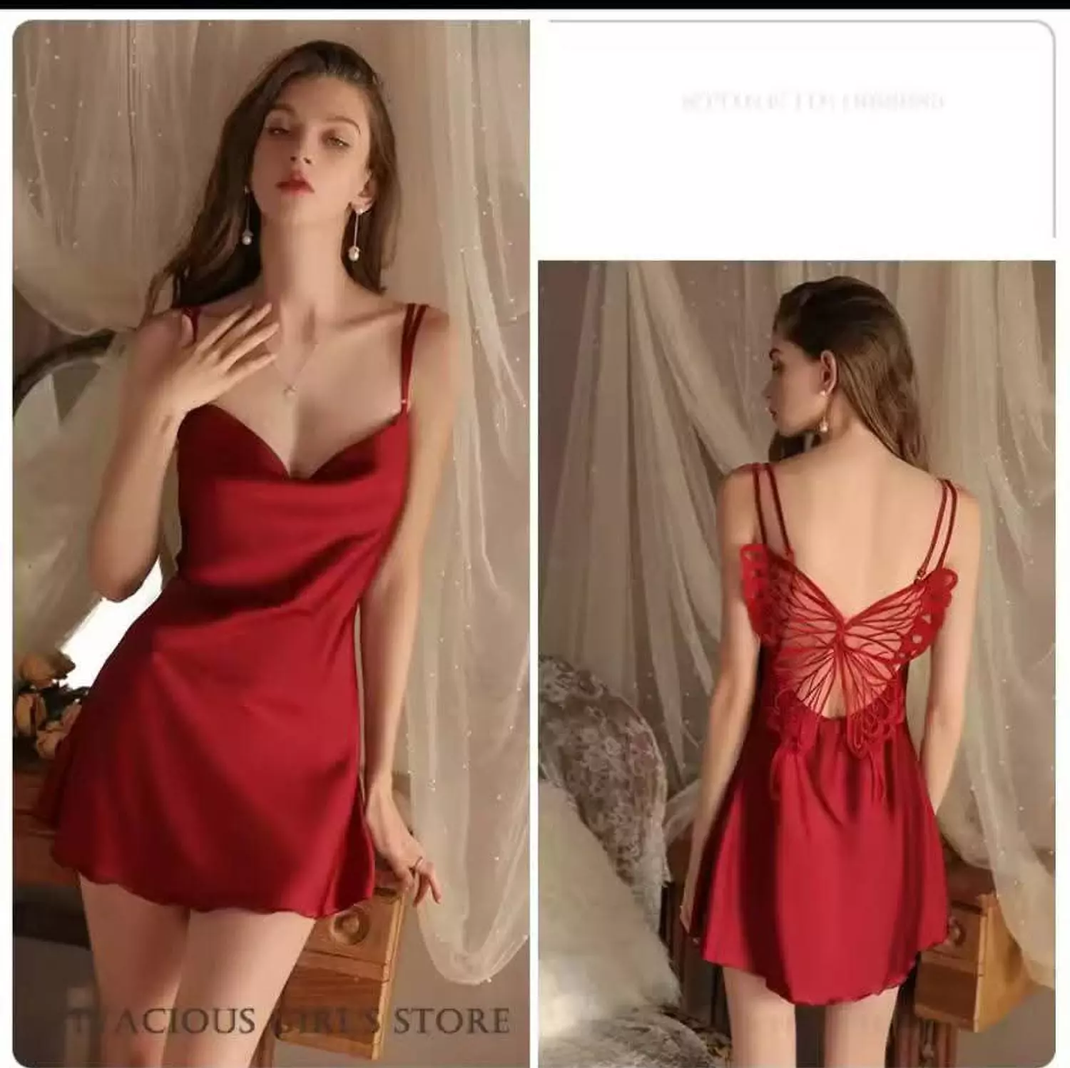 Silky satin babydoll with back butterfly 9