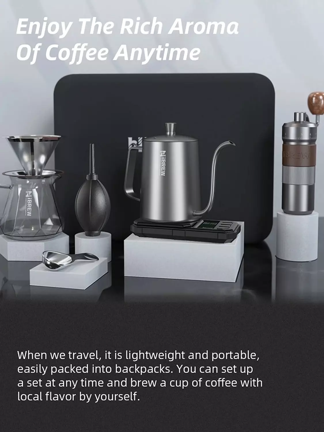  HiBREW Pour Over Coffee Kettles Manual Coffee Grinder Coffee Maker 8 pcs Set 2