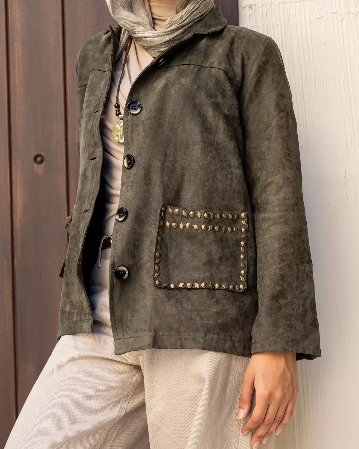 Studded Jacket in Olive 1