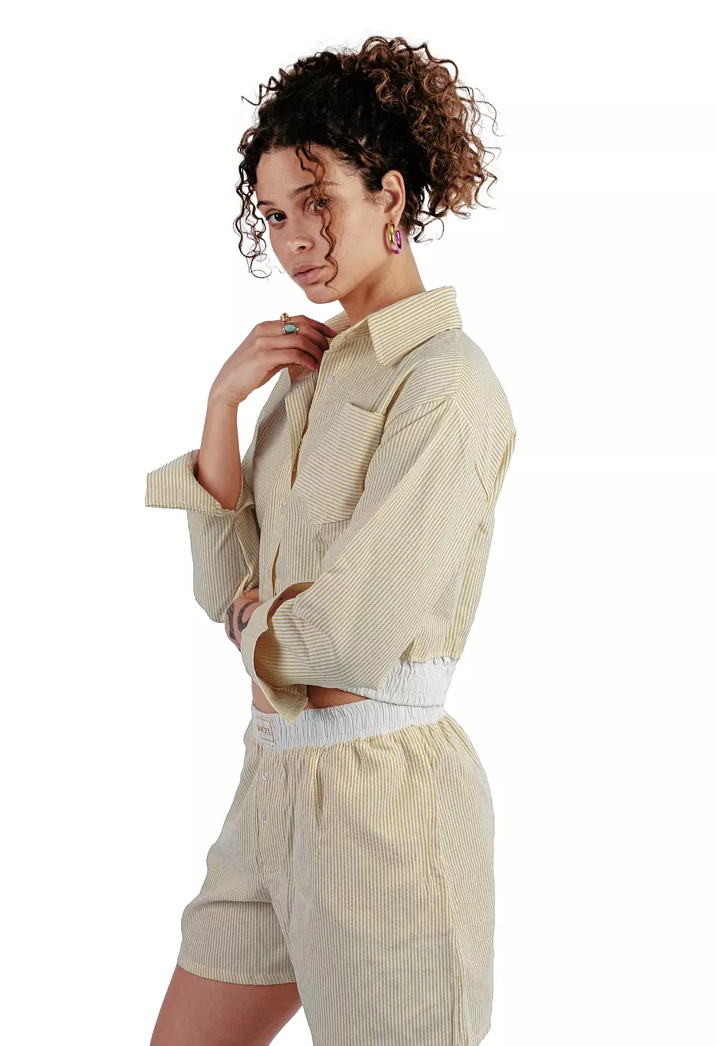 Pastel yellow Stripe set in boxer Shorts 1