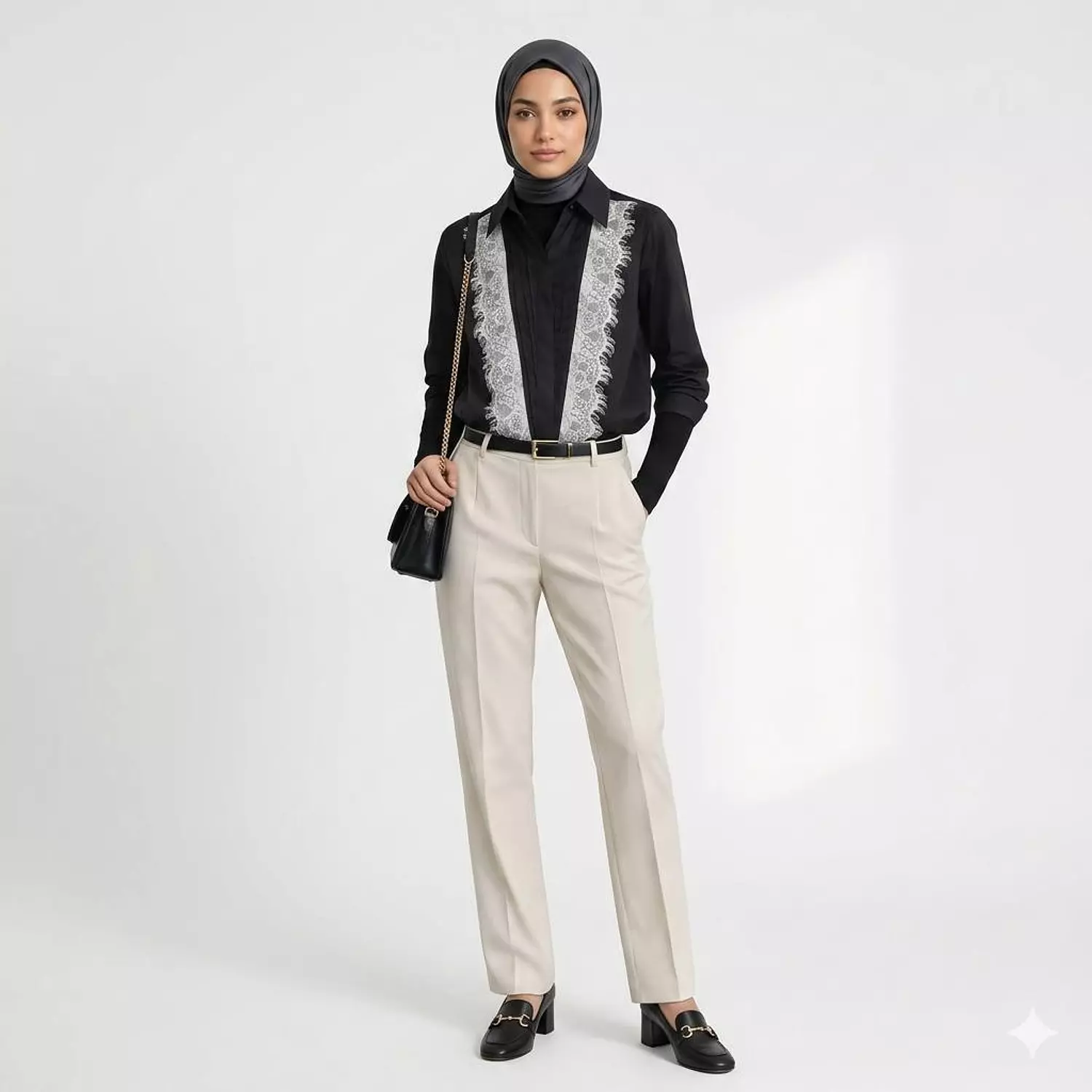 Lace Panel Button-Up Shirt image