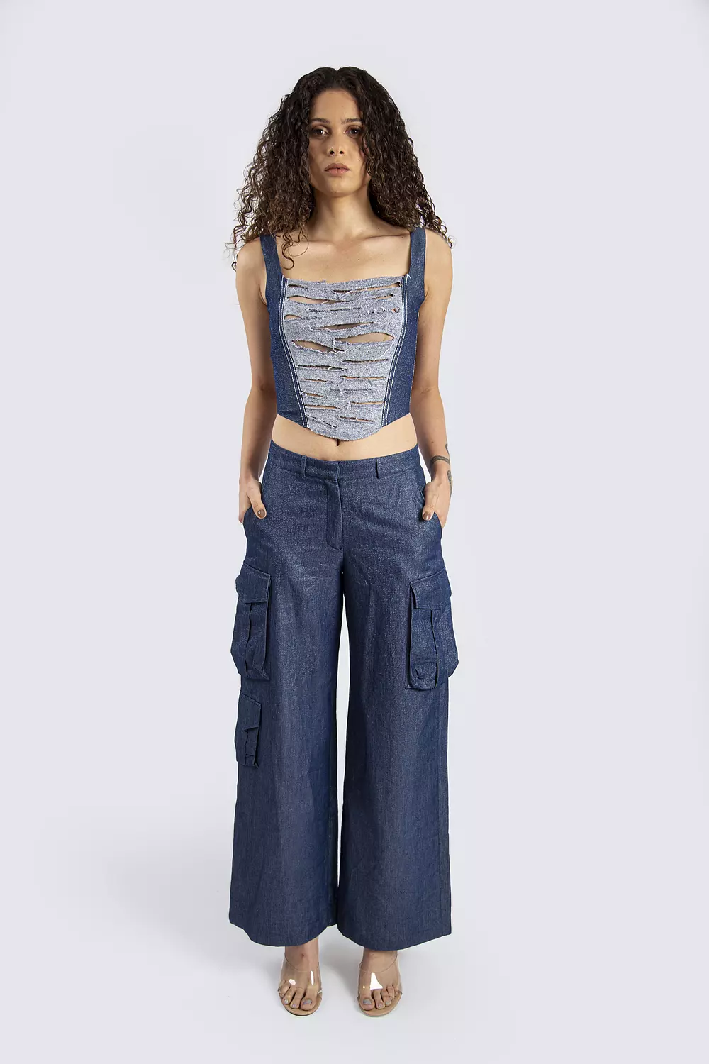 Denim Cut Out Corset Top hover image