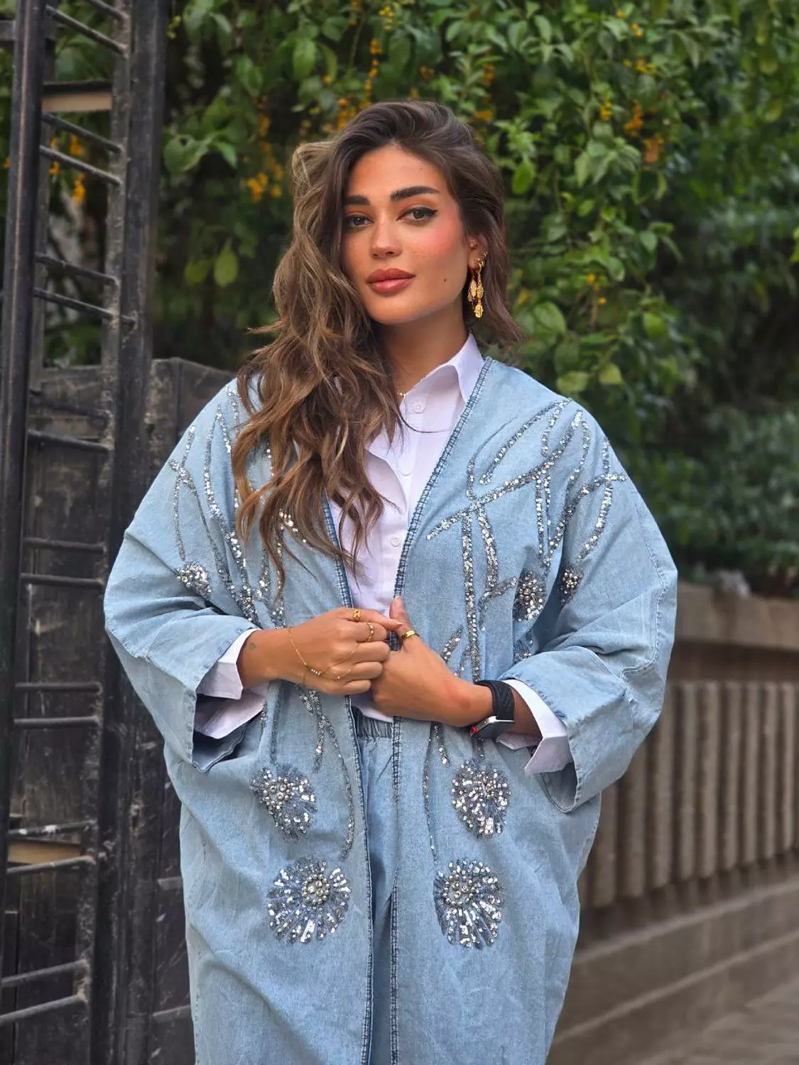 Light blue denim set with silver sequin 2