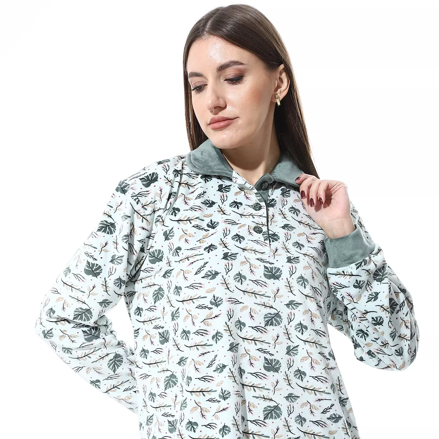 Shorto Women Collar Fleece PJ -Collar - Light Mint - 2641 2