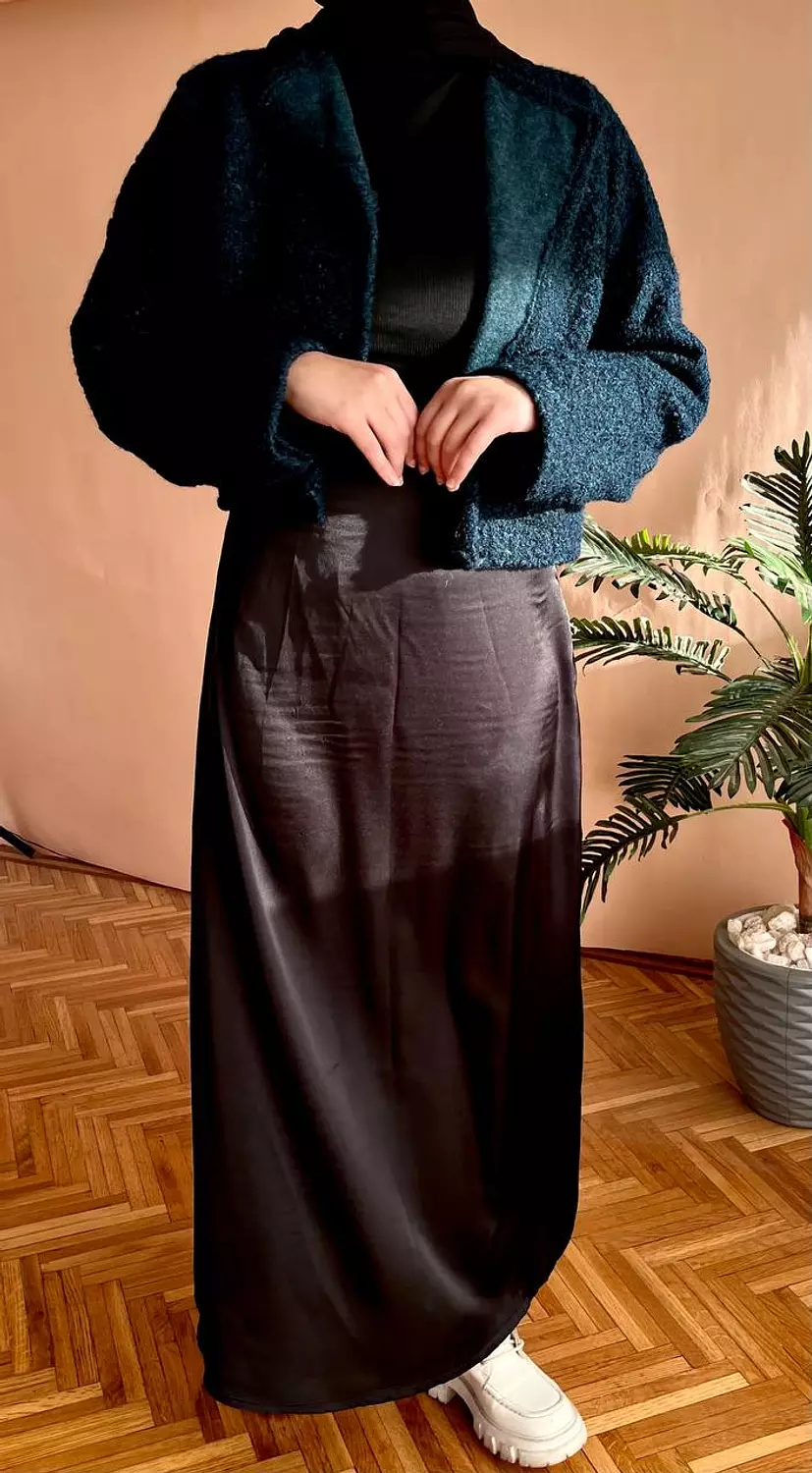 A-line Black Satin Skirt - new addition  1