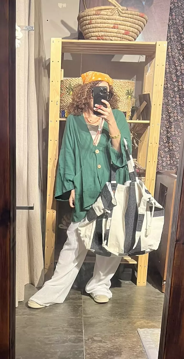 Boho green cotton suit 4