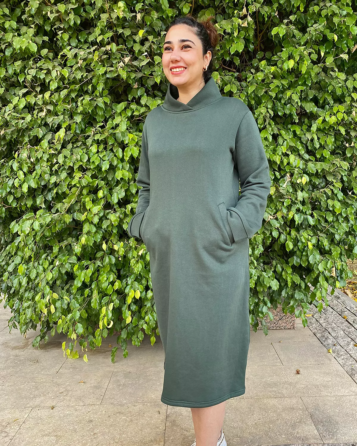 Dark Olive Melton Dress hover image