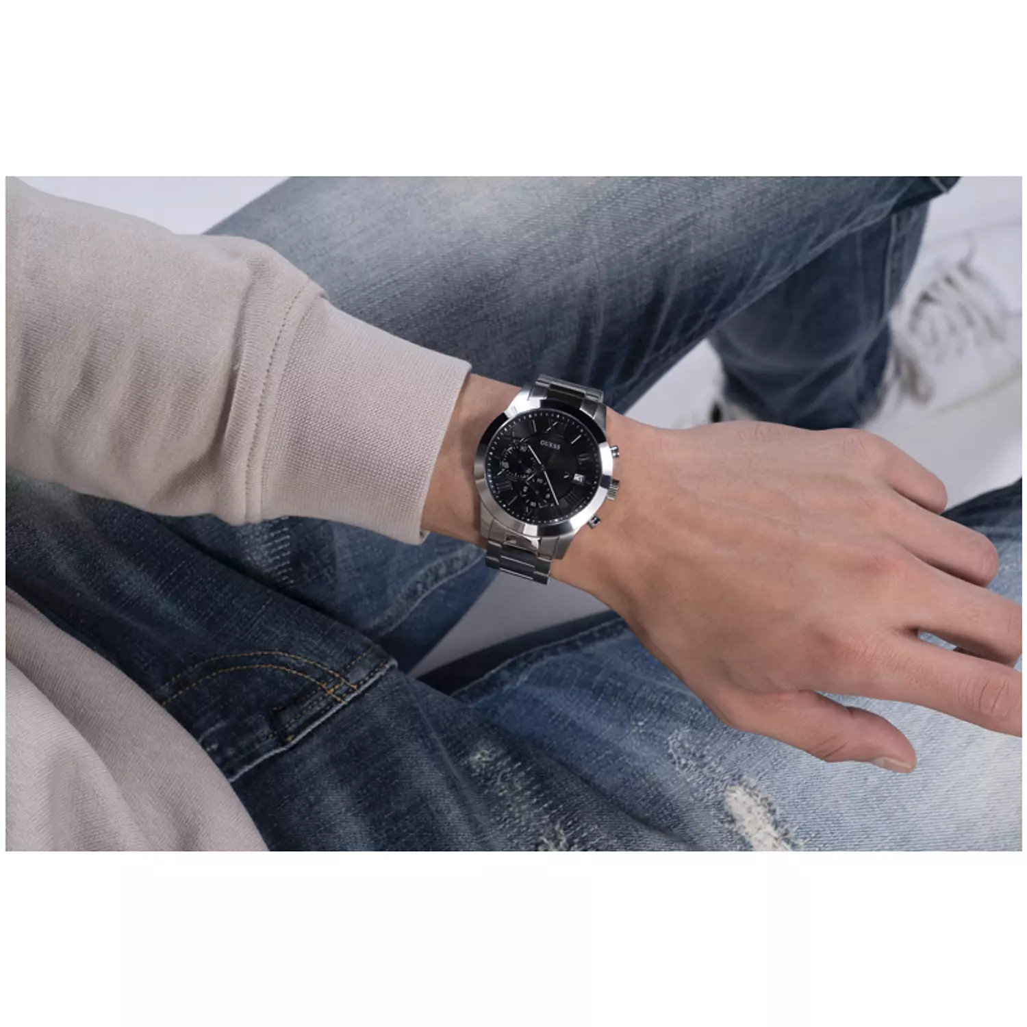 GUESS W0668G3 Men's  Watch Silver Tone Stainless Steel Bracelet 6