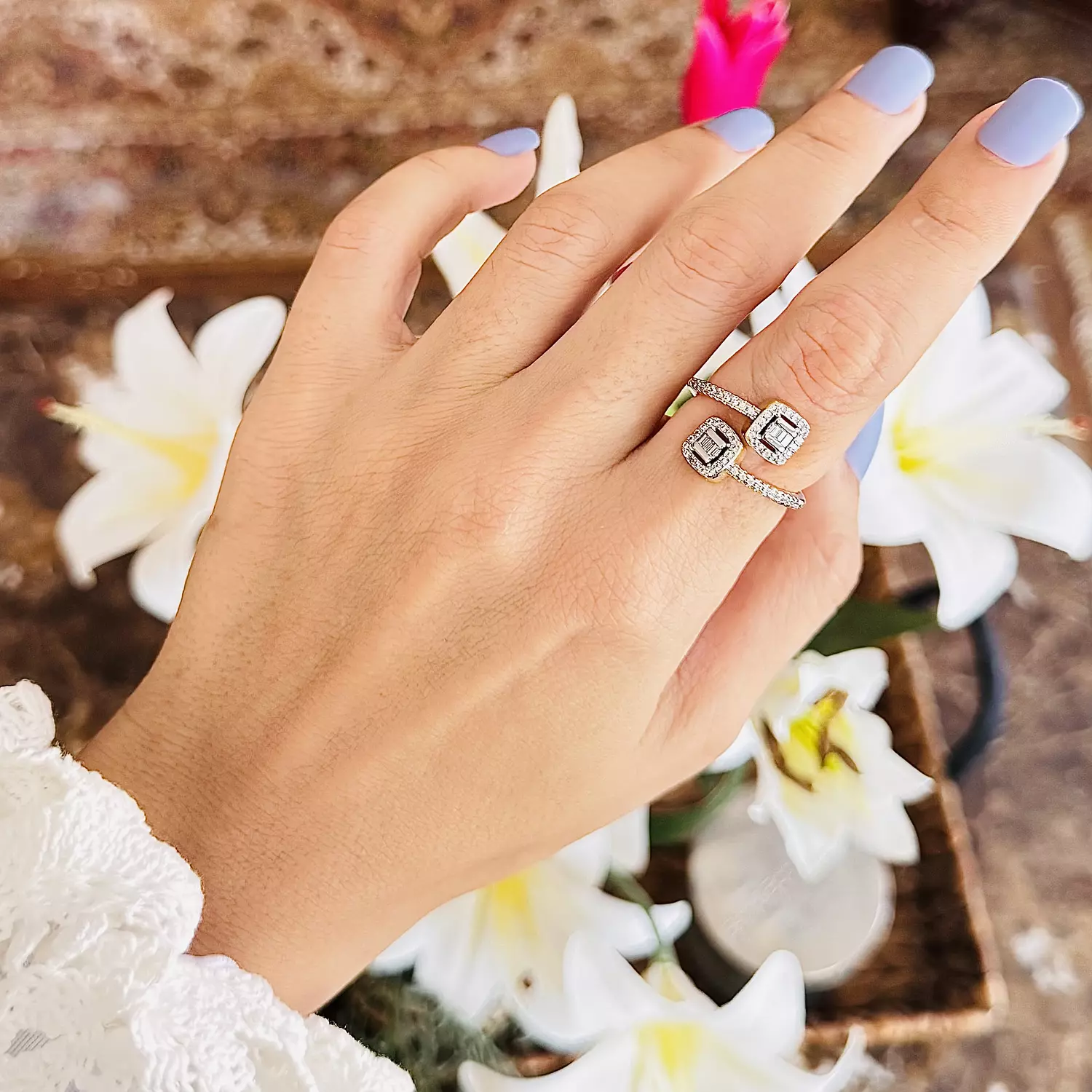 Double square zircon gold ring image